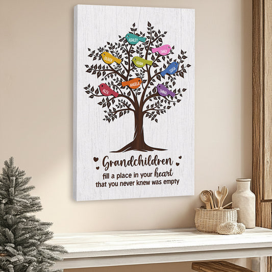 (Add up to 20 names) Personalized Family Tree Canvas: 'Grandchildren Fill Your Heart'