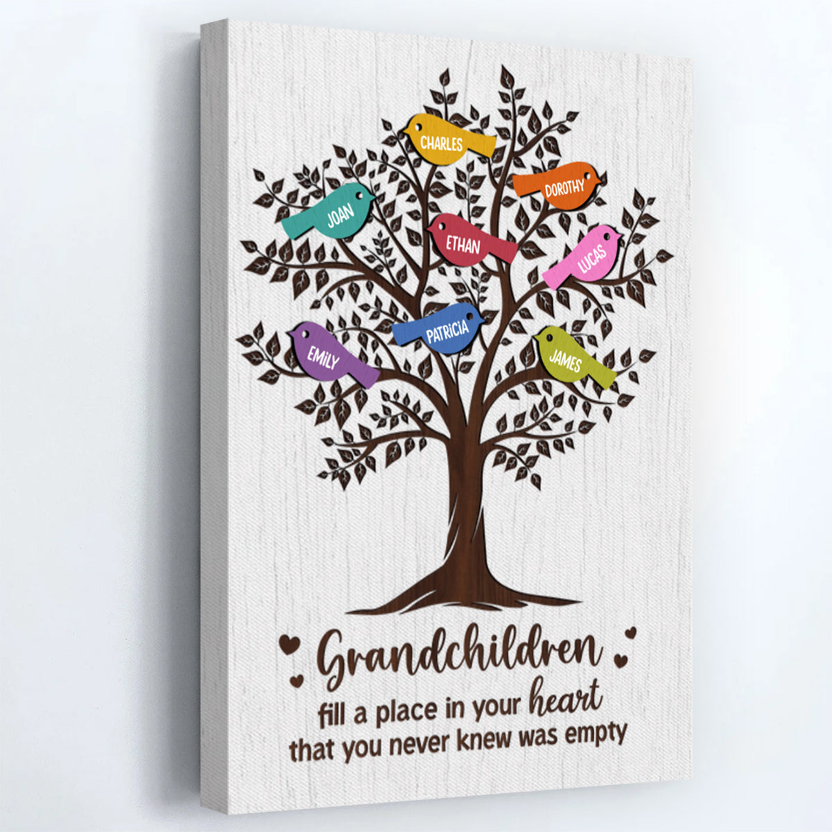 Personalized Family Tree Canvas: 'Grandchildren Fill Your Heart'