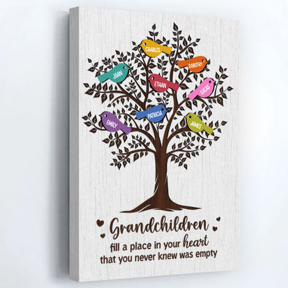 Personalized Family Tree Canvas: 'Grandchildren Fill Your Heart'