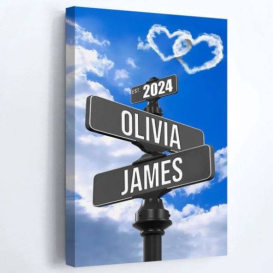 Heartfelt Personalized Street Sign Canvas - Custom Names & Year for Couples