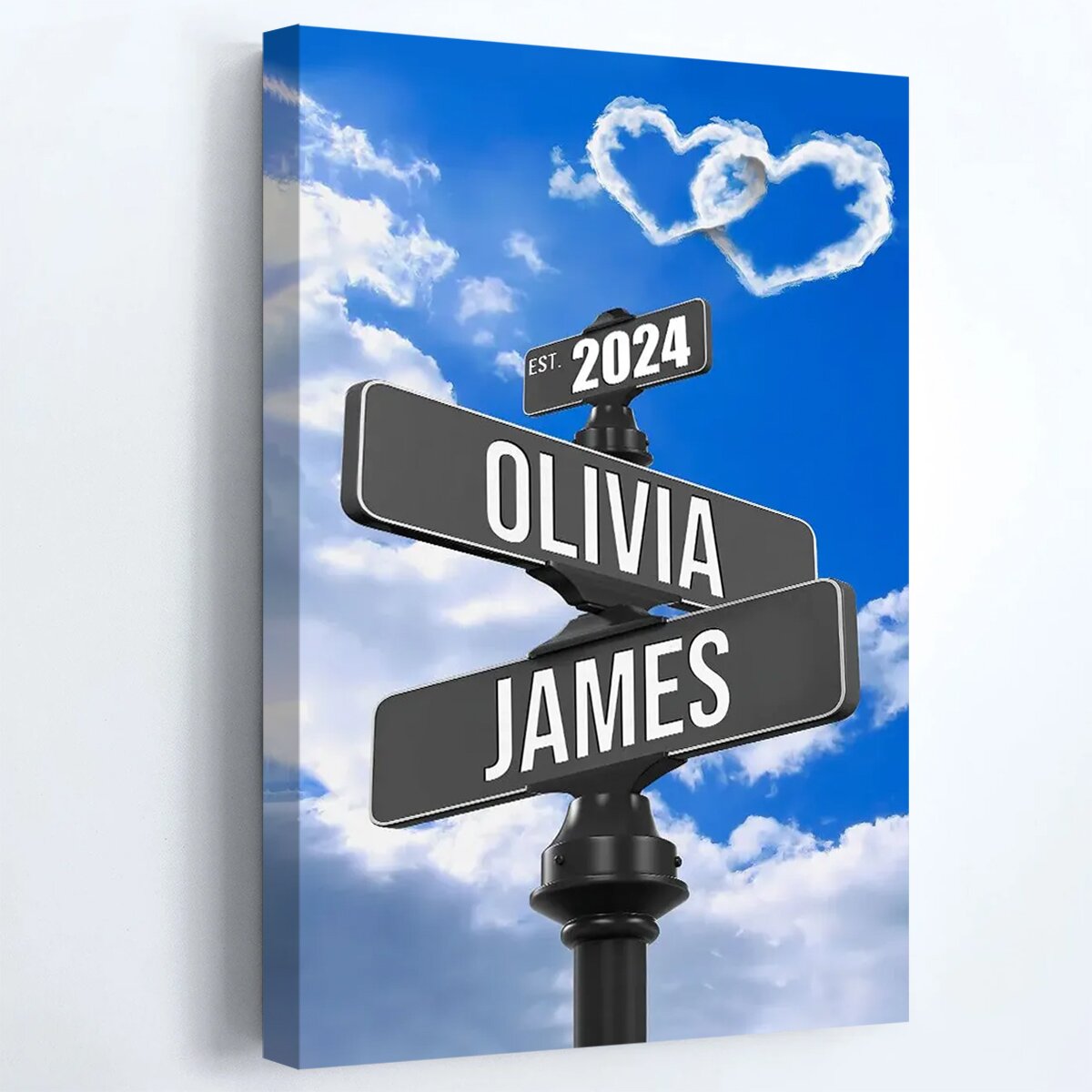 Heartfelt Personalized Street Sign Canvas - Custom Names & Year for Couples