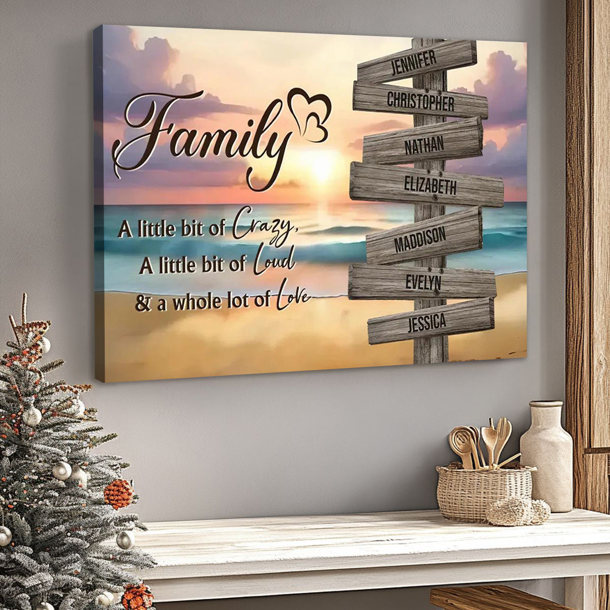 Personalized Family Beach Canvas / Poster: "Crazy, Loud & Love" Sign with Names
