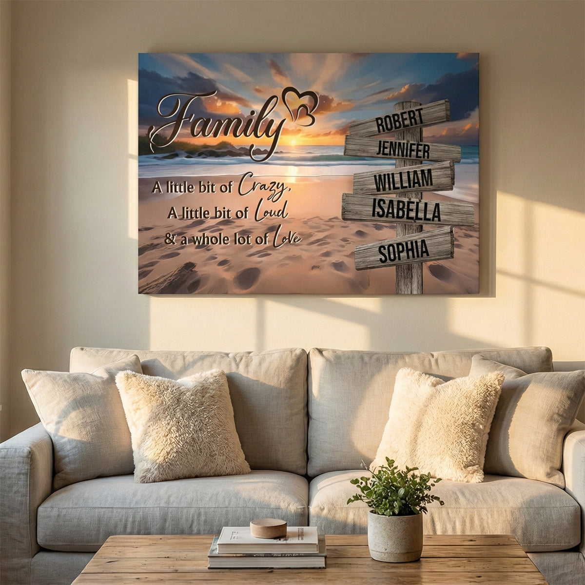 Personalized Family Beach Canvas / Poster: "Crazy, Loud & Love" Sign with Names