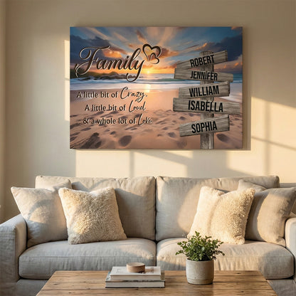 Personalized Family Beach Canvas / Poster: "Crazy, Loud & Love" Sign with Names