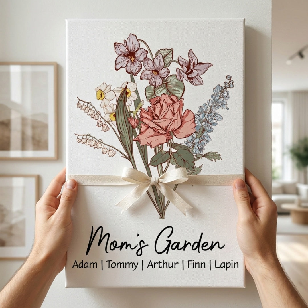 Personalized 'Mom's Garden' Birth Flower Canvas Gift for Mom & Grandma