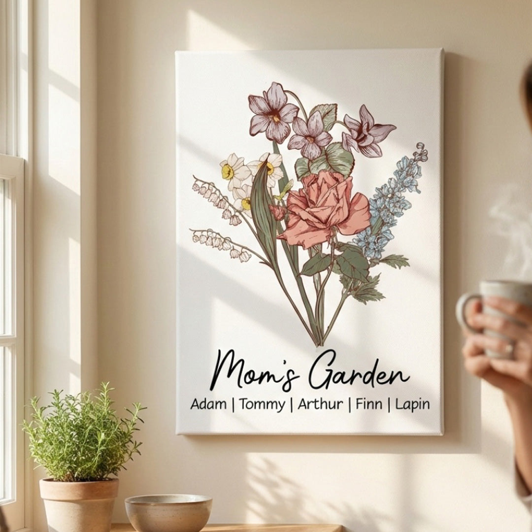 Personalized 'Mom's Garden' Birth Flower Canvas Gift for Mom & Grandma