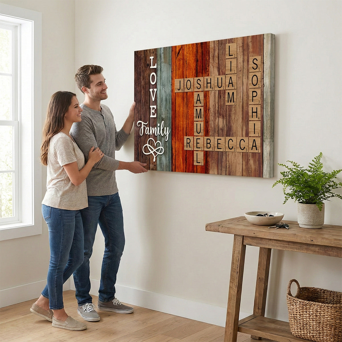 Personalized "LOVE Family" Crossword Names Canvas /Poster Wall Art for Home