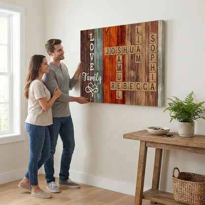Personalized "LOVE Family" Crossword Names Canvas /Poster Wall Art for Home