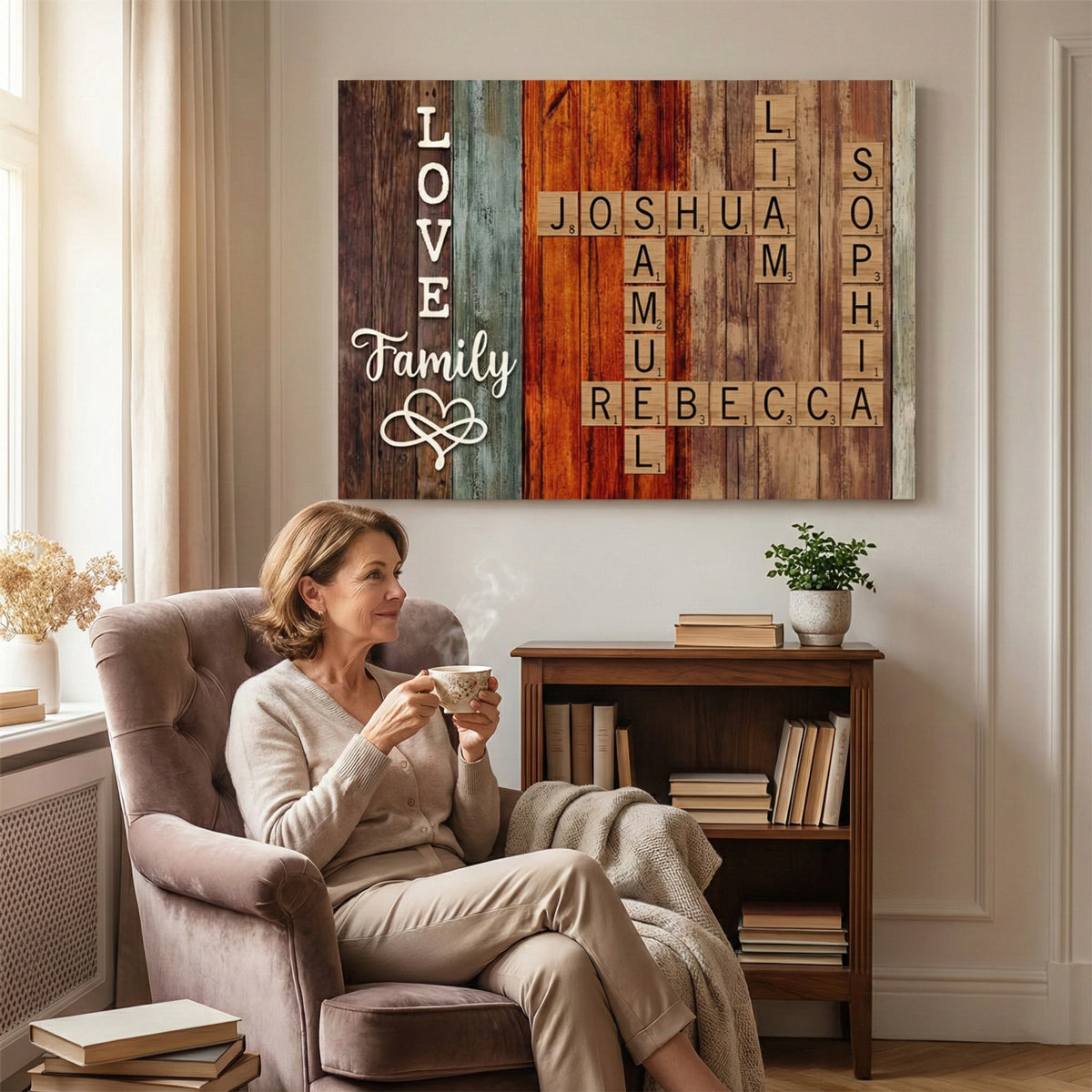 Personalized "LOVE Family" Crossword Names Canvas /Poster Wall Art for Home