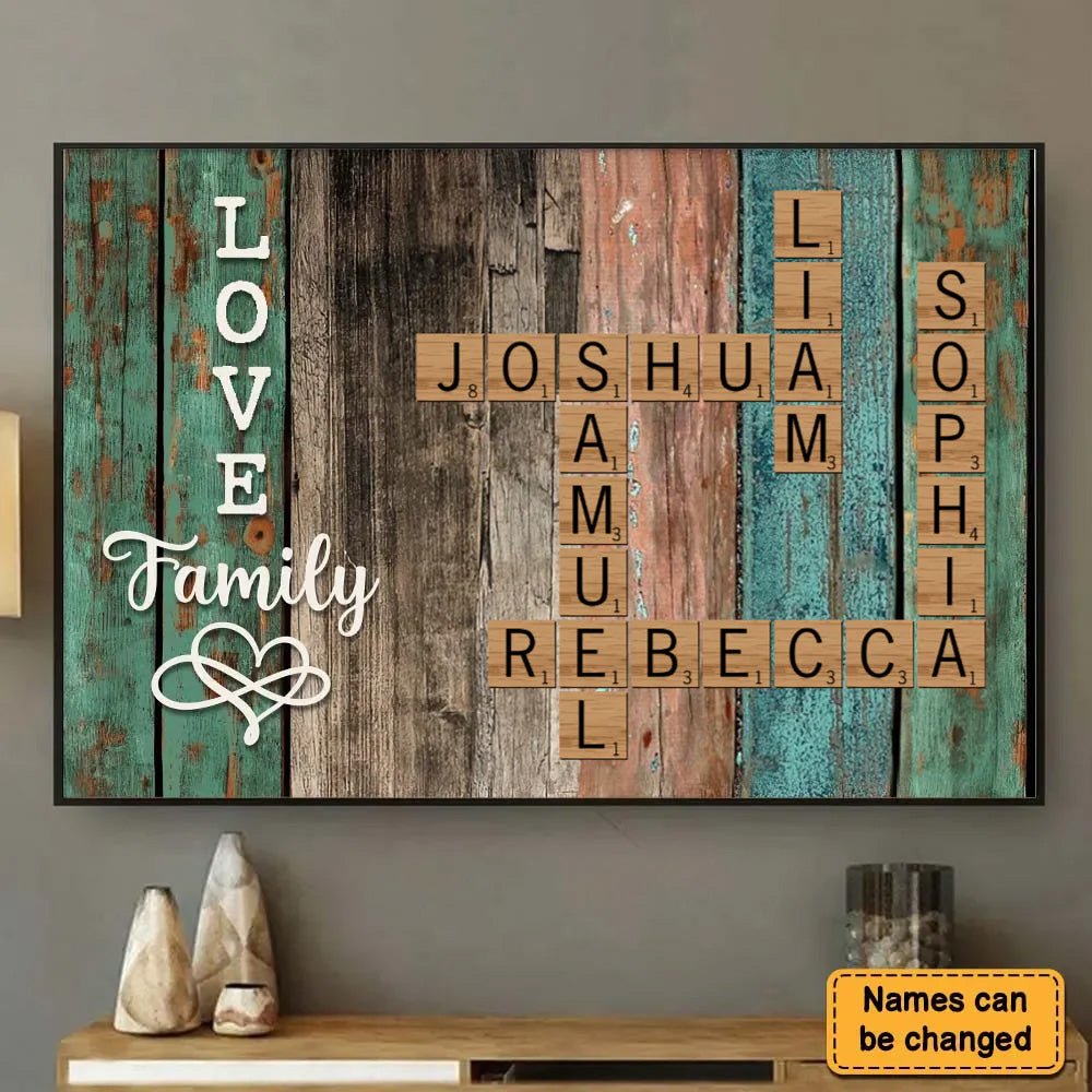 Personalized 'LOVE Family' Crossword Names Canvas /Poster Wall Art for Home