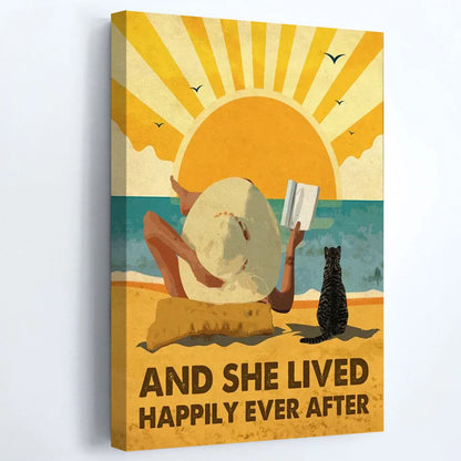 Personalized 'Happily Ever After' Cat Lover Canvas - Custom Beach & Book Art