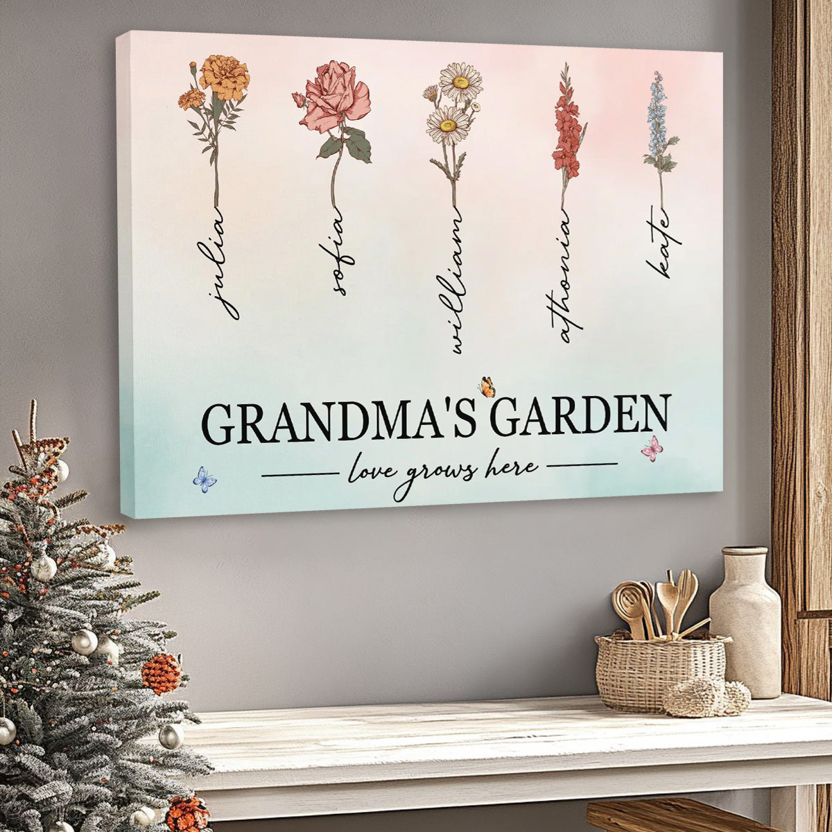Personalized Grandma's Garden Canvas - 'Love Grows Here' Custom Art