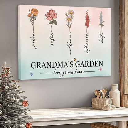 Personalized Grandma's Garden Canvas - 'Love Grows Here' Custom Art