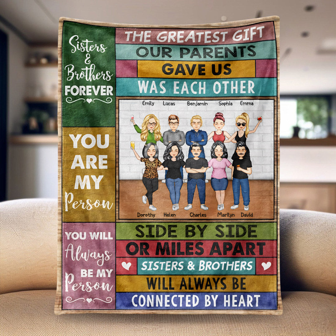 Personalized 'Side By Side Or Miles Apart' Sibling & Family Blanket