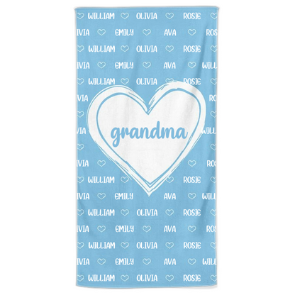 Personalized Nana & Grandkids Name Beach Towel - Custom Gift for Grandma Mom