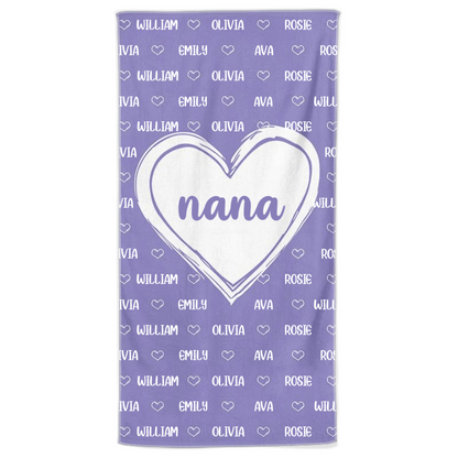 Personalized Nana & Grandkids Name Beach Towel - Custom Gift for Grandma Mom