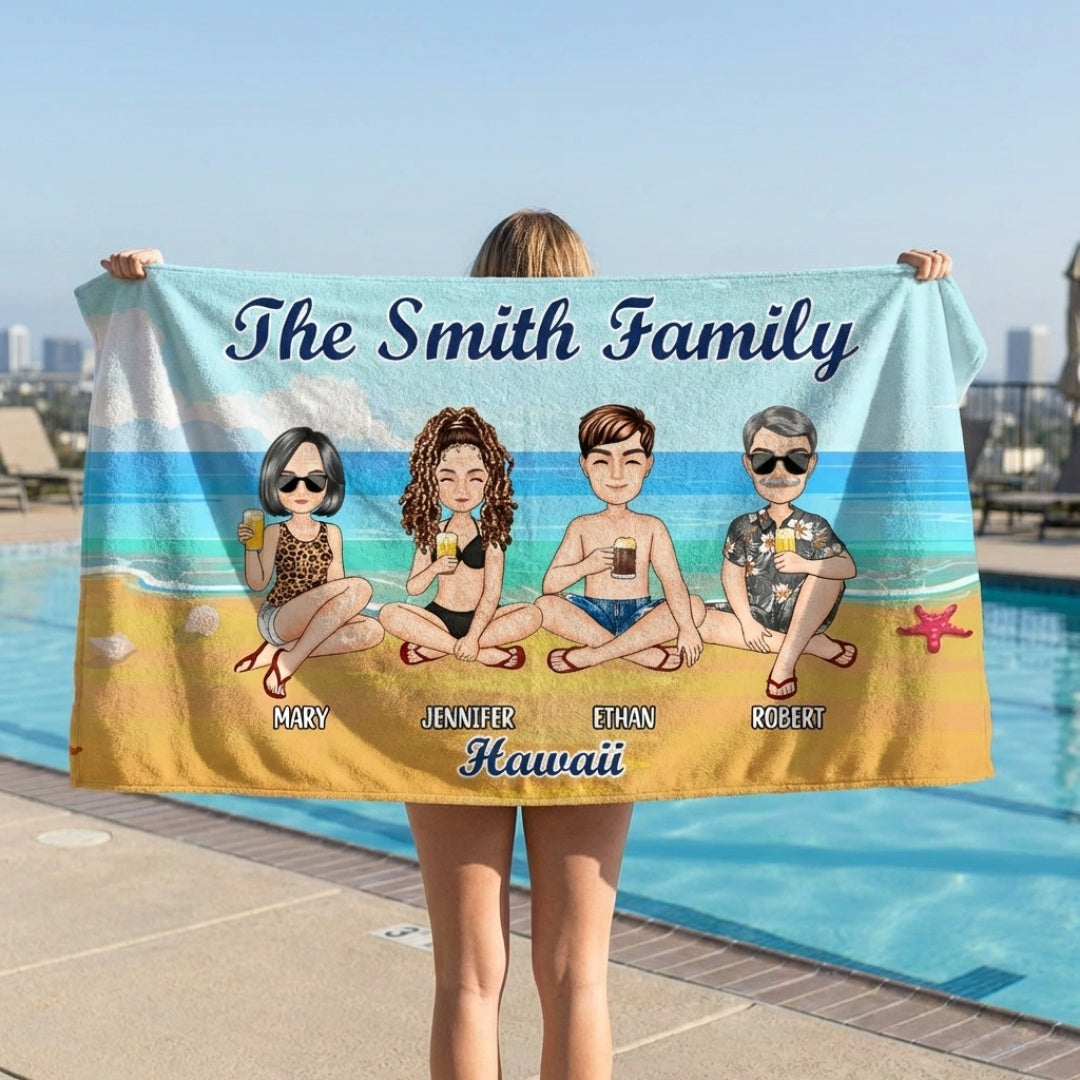 Unique Personalized Family Beach Towel - Your Custom Vacation Trip Keepsake