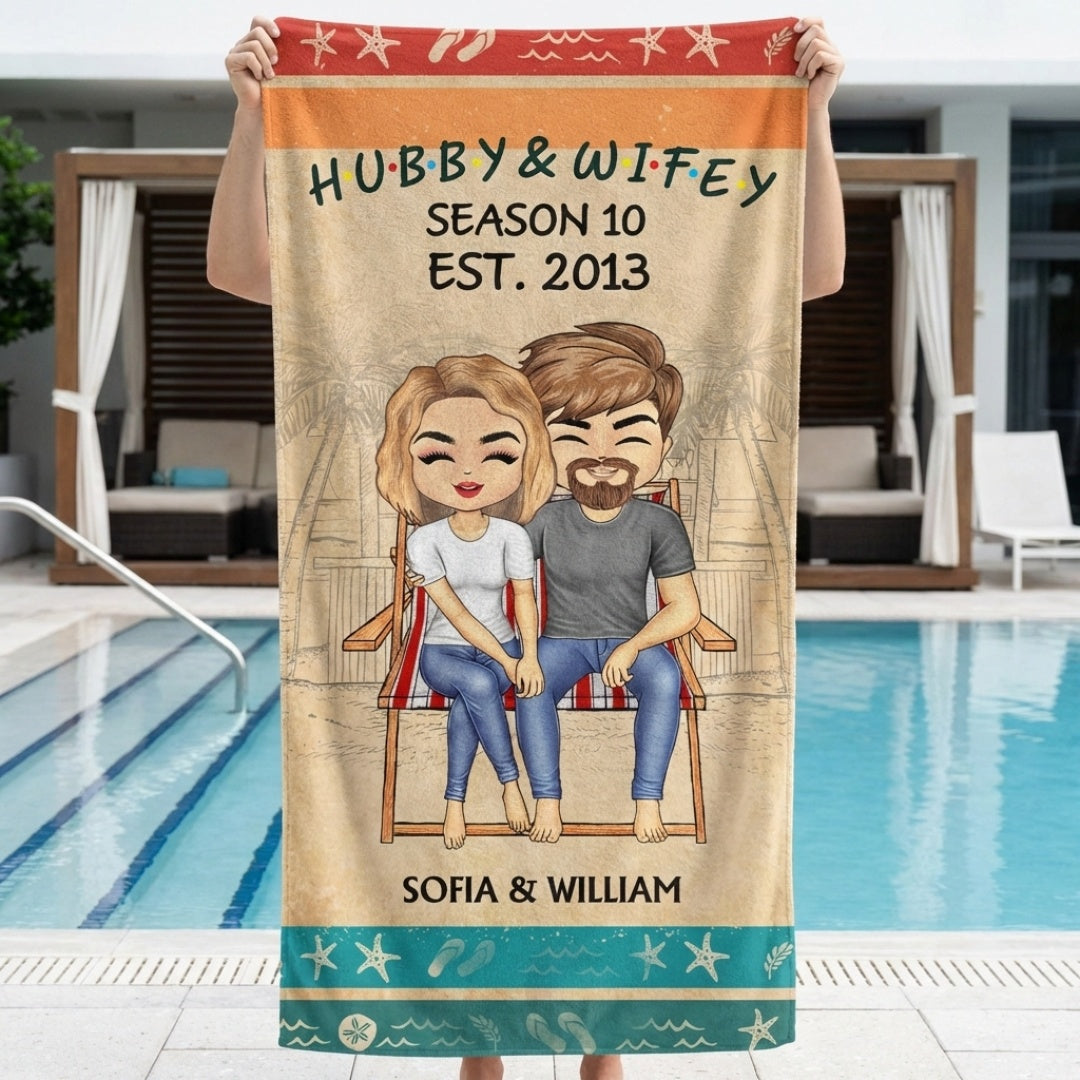 Personalized 'Hubby & Wifey Season' Beach Towel - Custom Anniversary Gift
