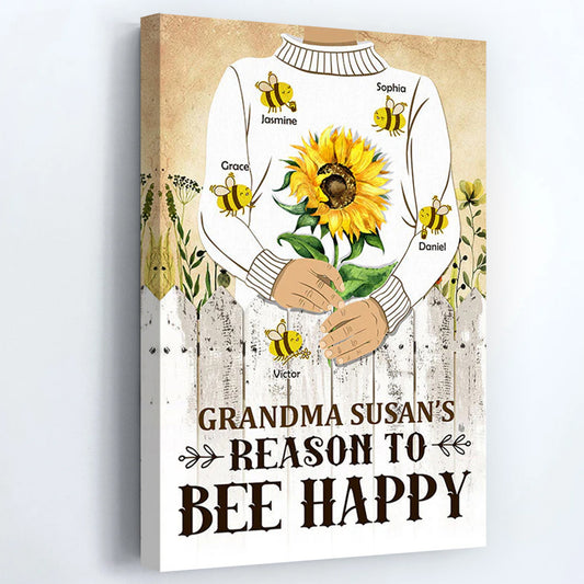 “Reasons to Bee Happy” Personalized Poster / Canvas - Gift for Grandma from Grandkids