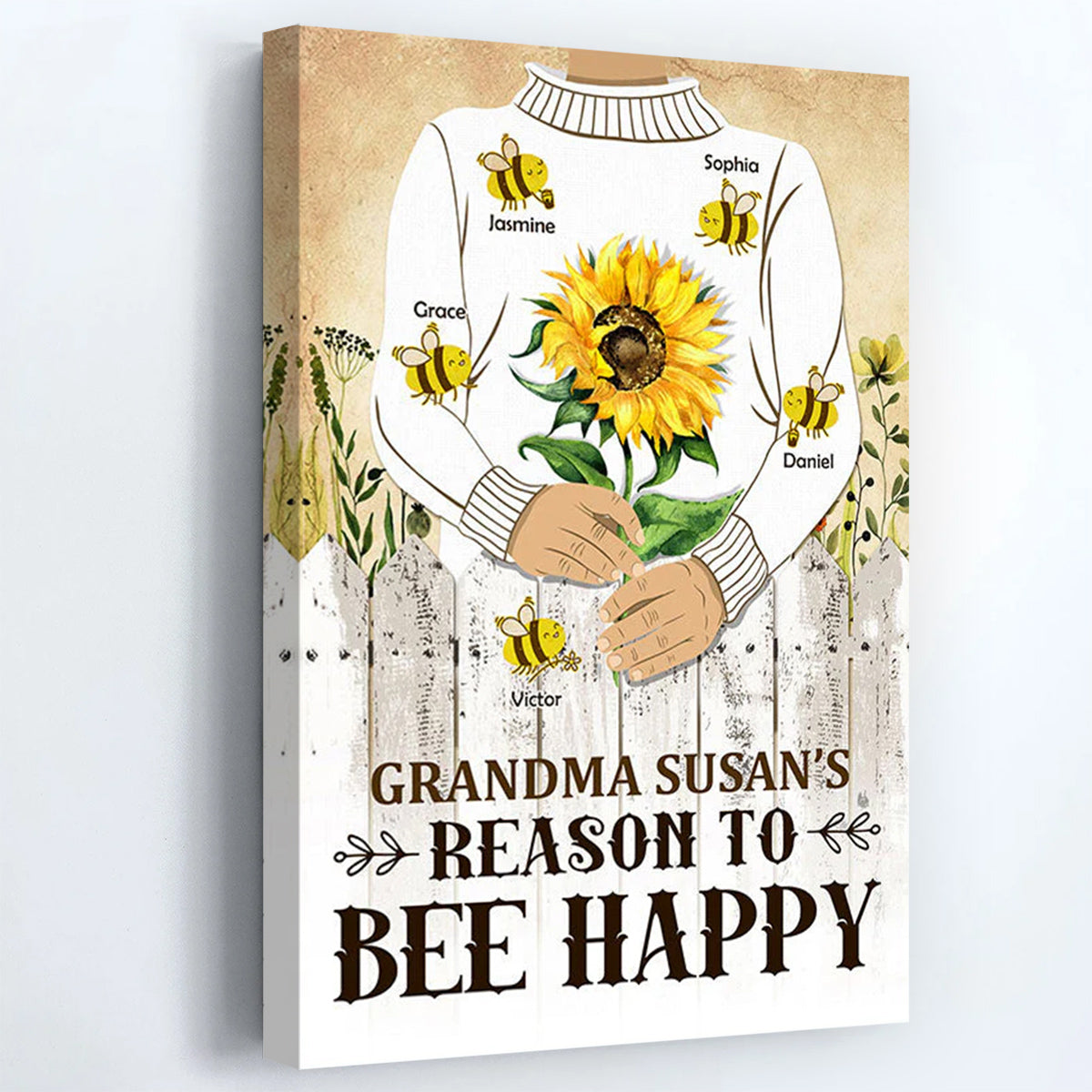 “Reasons to Bee Happy” Personalized Poster / Canvas - Gift for Grandma from Grandkids