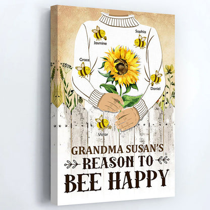 “Reasons to Bee Happy” Personalized Poster / Canvas - Gift for Grandma from Grandkids