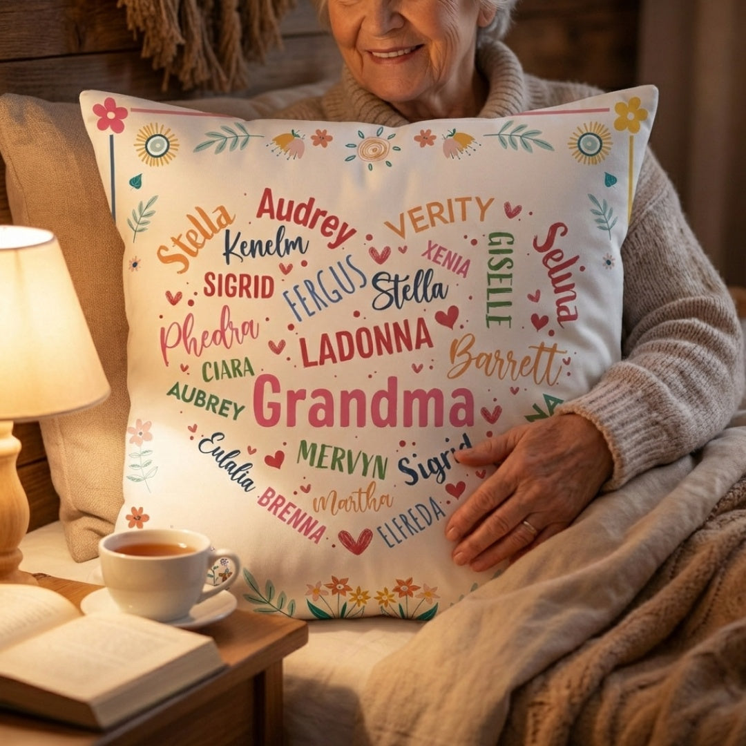 Custom Grandma Heart Pillow with Grandkids' Names - Unique Gift