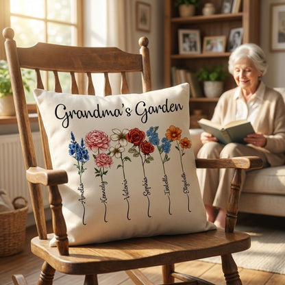 Personalized Grandma's Garden Birth Flower Pillow - Custom Keepsake Gift