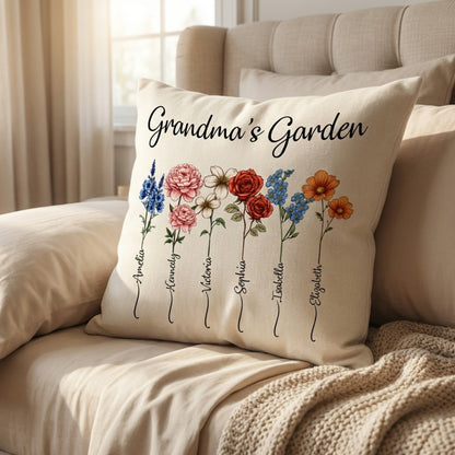 Personalized Grandma's Garden Birth Flower Pillow - Custom Keepsake Gift
