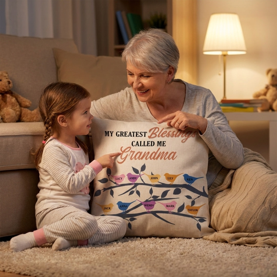 Heartfelt Personalized 'Greatest Blessings Called Me Grandma' Pillow