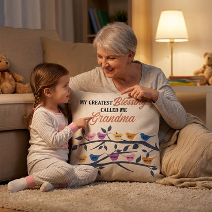 Heartfelt Personalized 'Greatest Blessings Called Me Grandma' Pillow