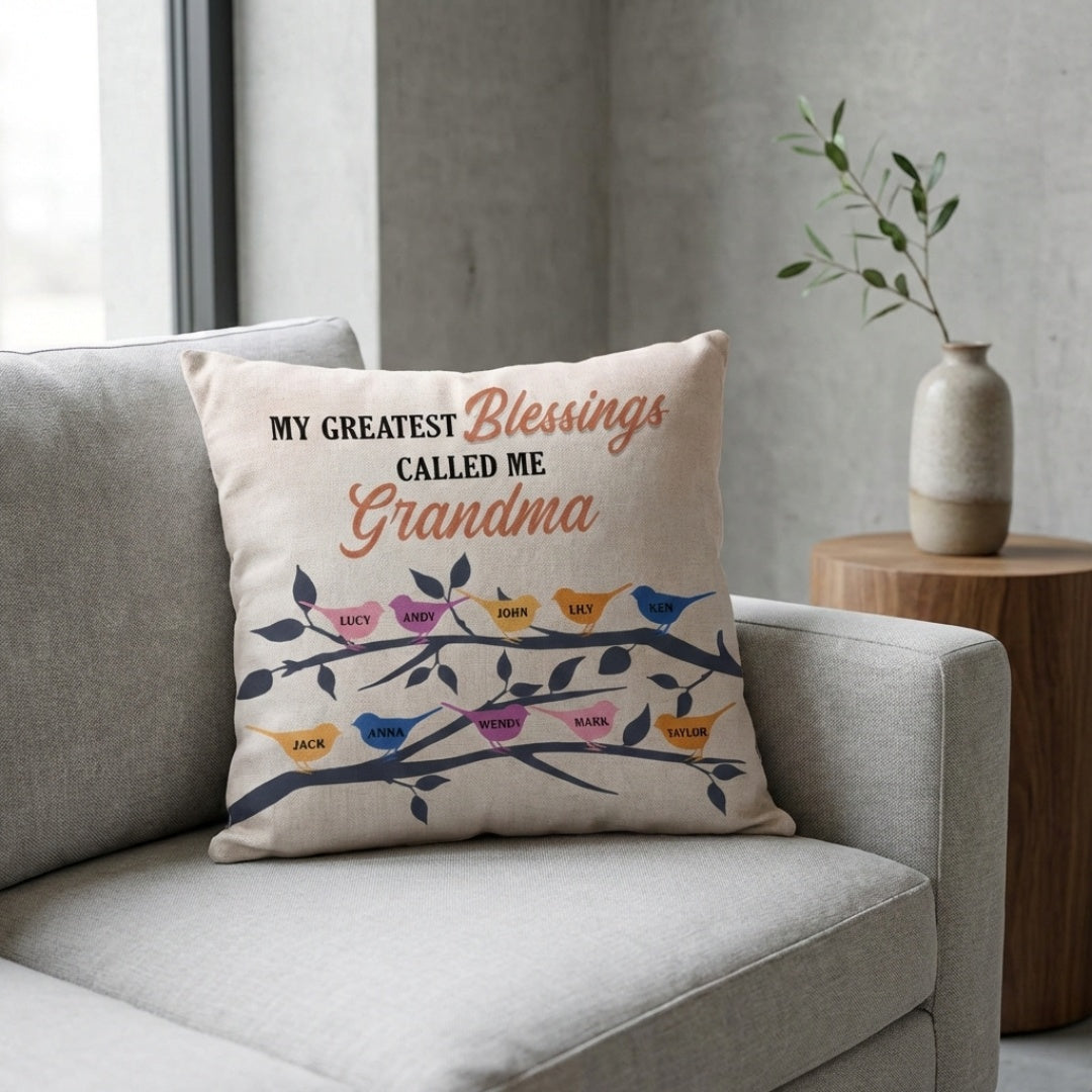 Heartfelt Personalized 'Greatest Blessings Called Me Grandma' Pillow