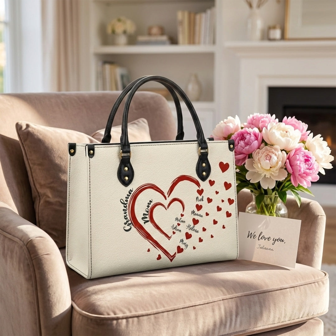 Custom Leather Tote Bag for Mom & Grandma - Our Sweethearts' Names