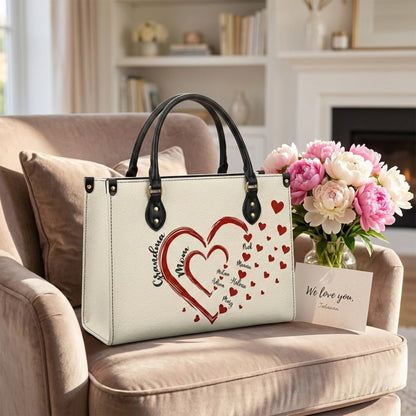 Custom Leather Tote Bag for Mom & Grandma - Our Sweethearts' Names