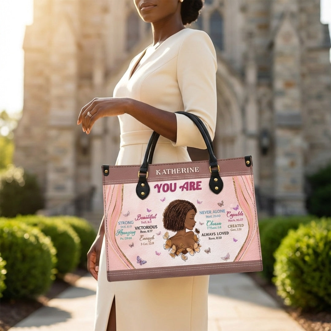 Personalized "God Says You Are" Motivational Leather Bag for Her