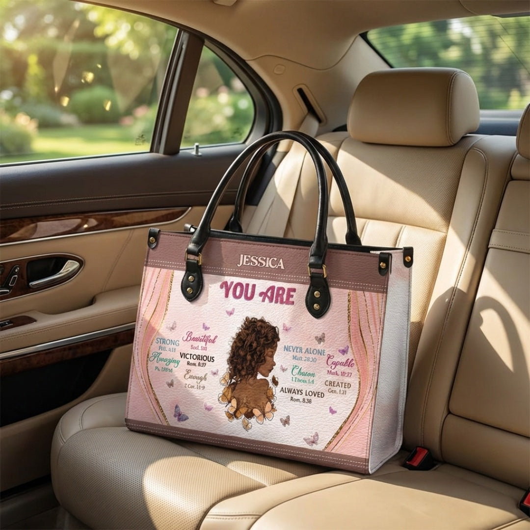 Personalized "God Says You Are" Motivational Leather Bag for Her