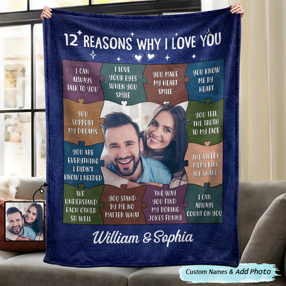 Heartfelt Personalized '12 Reasons Why I Love You' Photo Blanket