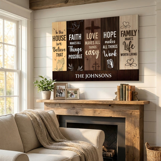 Personalized "In This House We Believe" Family Faith Hope Love Canvas