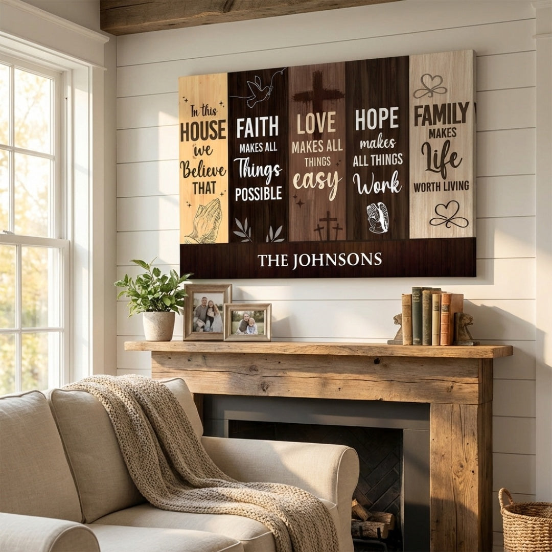 Personalized "In This House We Believe" Family Faith Hope Love Canvas