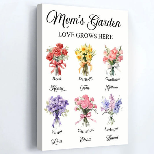 Personalized Mom's Garden Canvas: 'LOVE GROWS HERE' Wall Art Gift