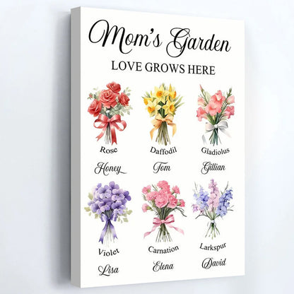 Personalized Mom's Garden Canvas: 'LOVE GROWS HERE' Wall Art Gift