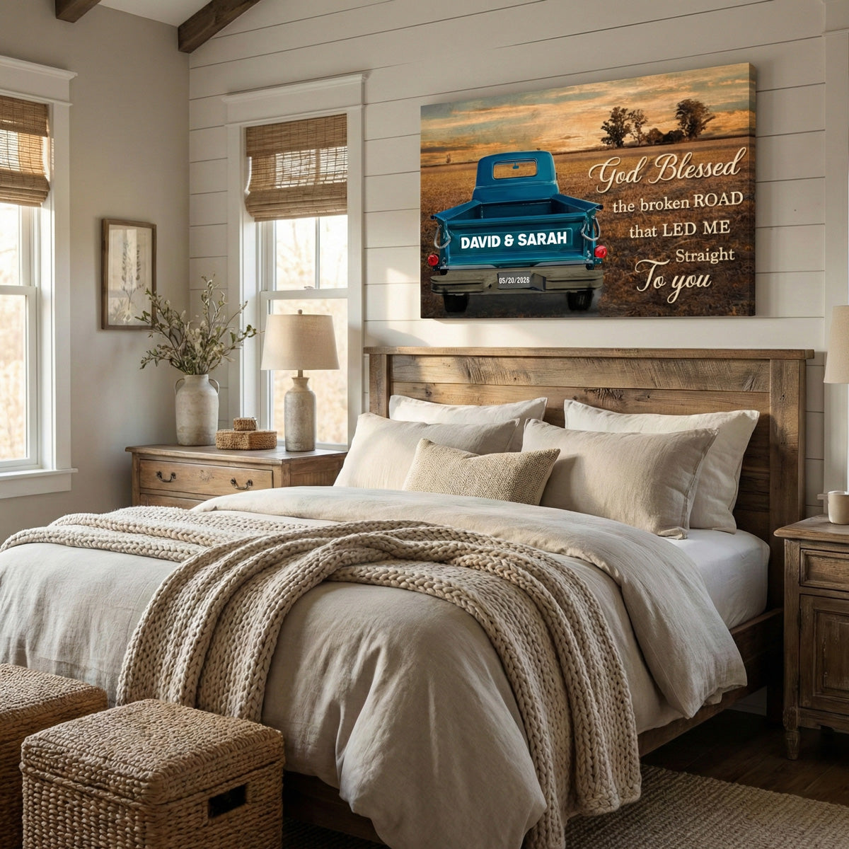 Personalized Vintage Truck Canvas - God Blessed the Broken Road - High-quality Decoration