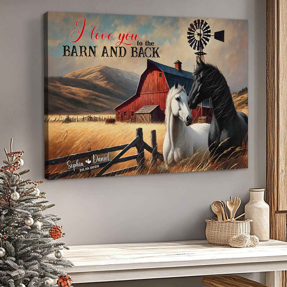 Personalized Couple Horse Canvas Art - 'I Love You To The Barn And Back'