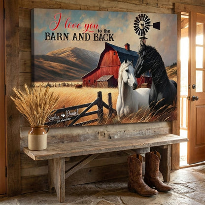 Personalized Couple Horse Canvas Art - 'I Love You To The Barn And Back'