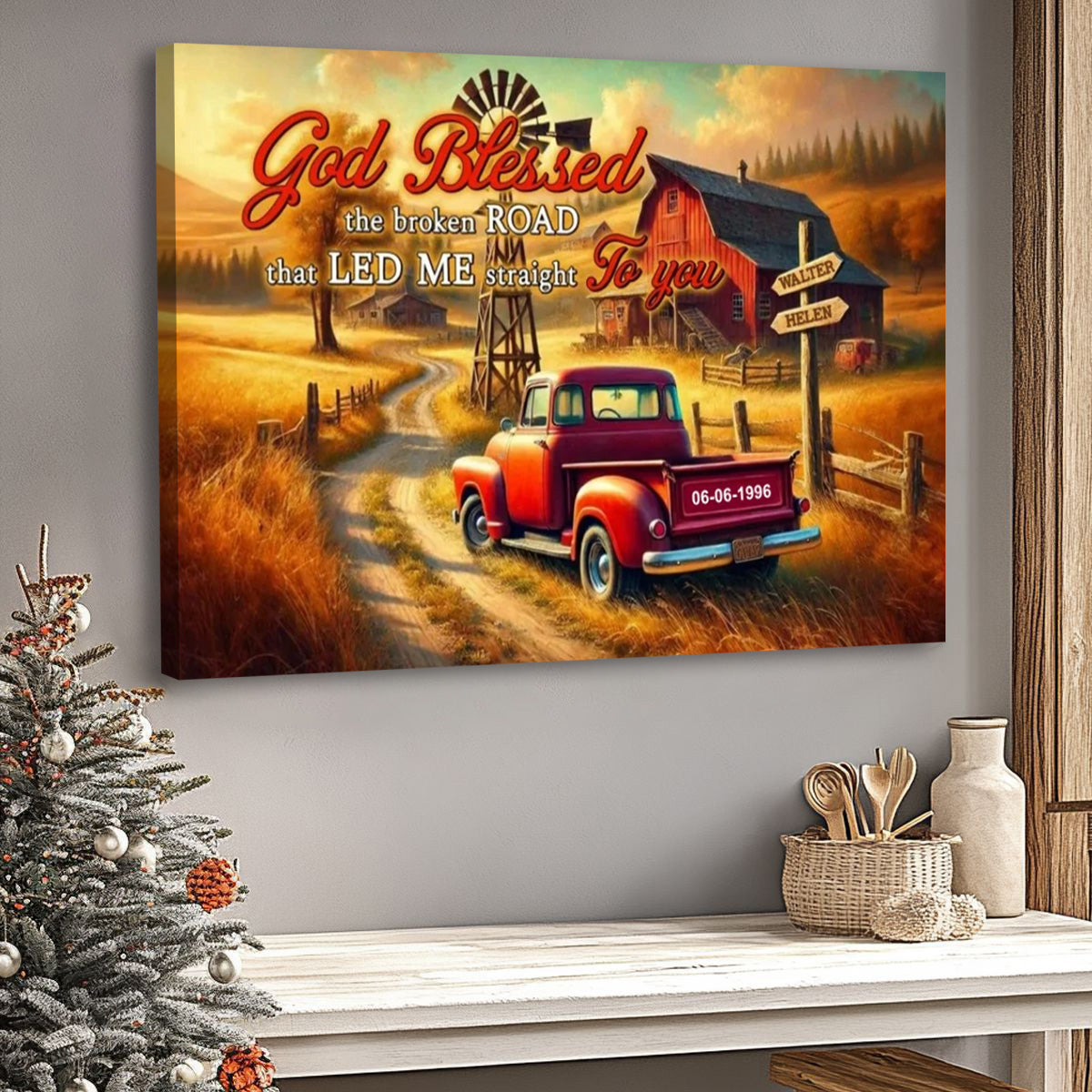 Custom Couple Canvas / Poster: "God Blessed The Broken Road" Personalized Wall Art
