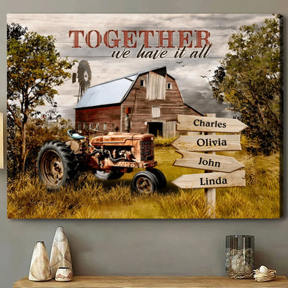 Personalized Farmhouse Truck Canvas - "Together We Have It All" Home Decor