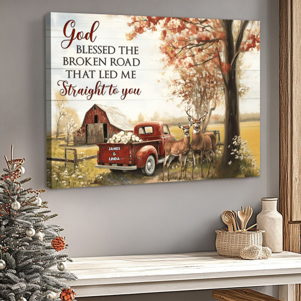 Heartfelt Personalized 'God Blessed The Broken Road' Couples Canvas Gift