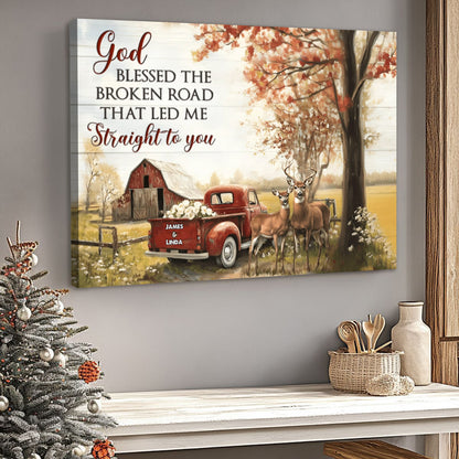 Heartfelt Personalized 'God Blessed The Broken Road' Couples Canvas Gift