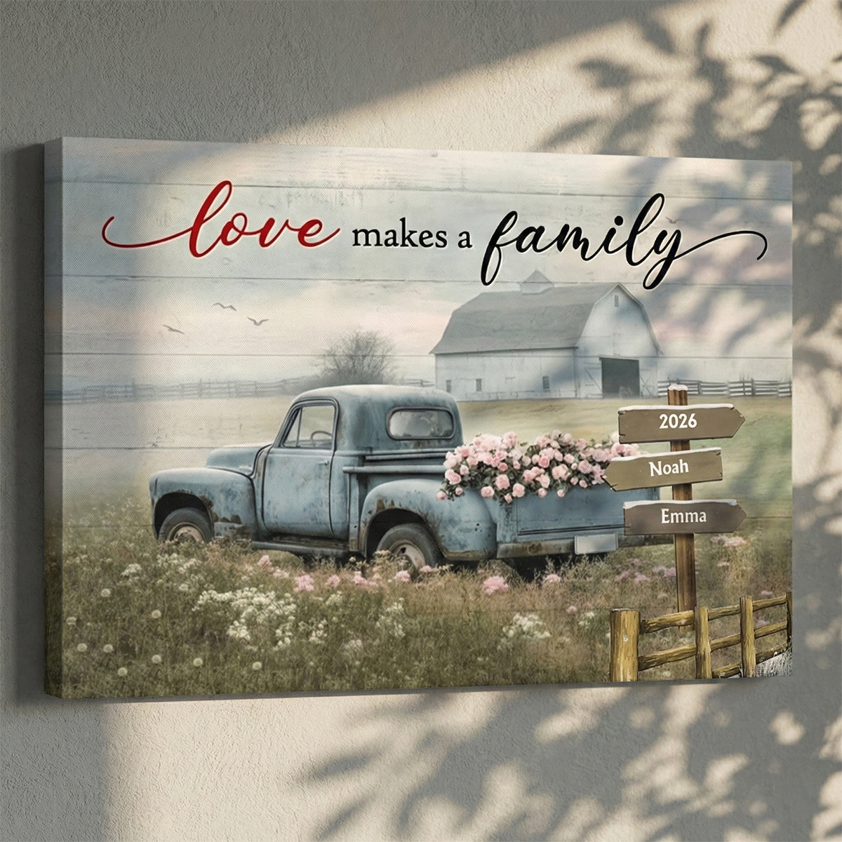 Heartfelt Personalized Family Canvas / Poster: 'Love Makes a Family' Rustic Wall Art