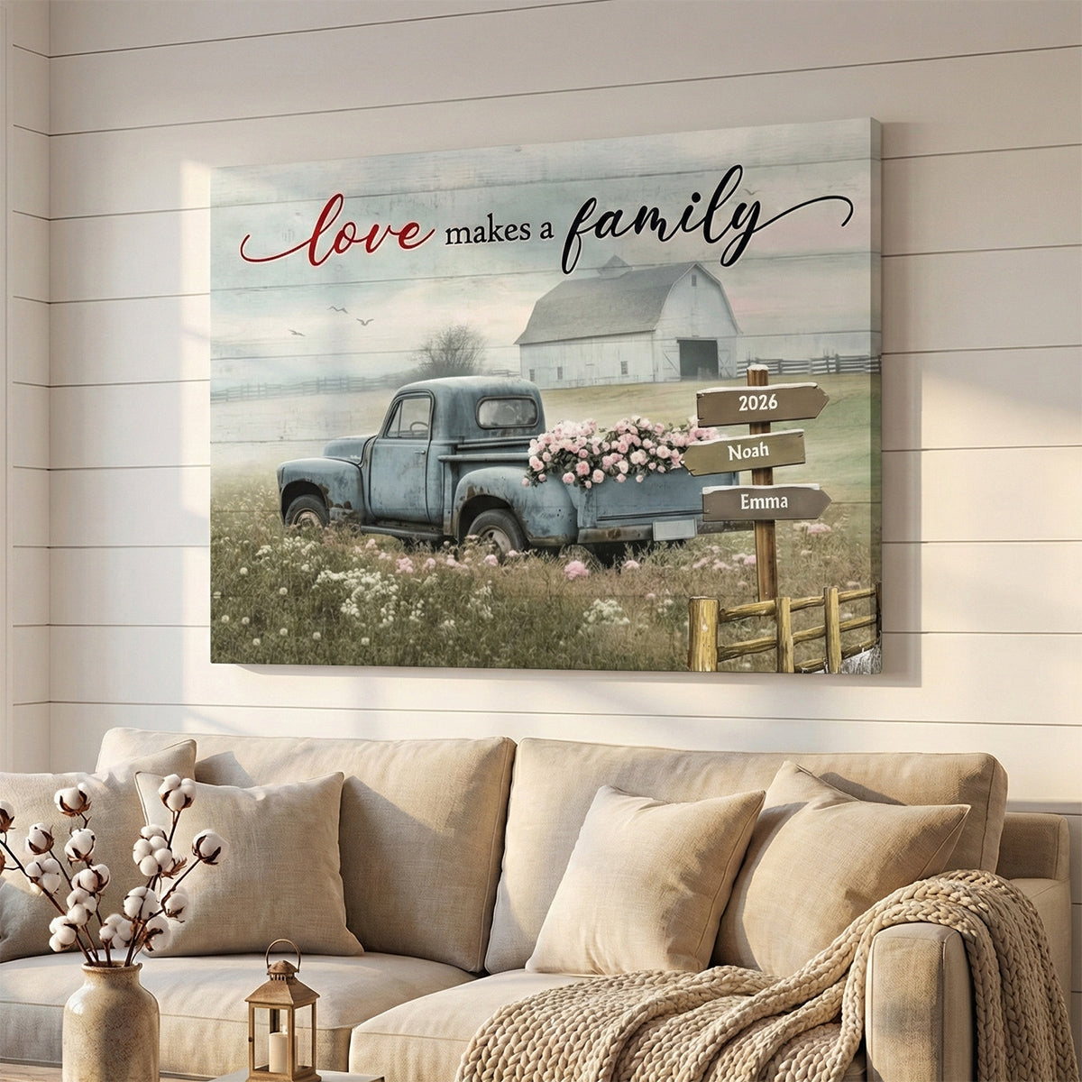 Heartfelt Personalized Family Canvas / Poster: 'Love Makes a Family' Rustic Wall Art