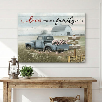 Heartfelt Personalized Family Canvas / Poster: 'Love Makes a Family' Rustic Wall Art